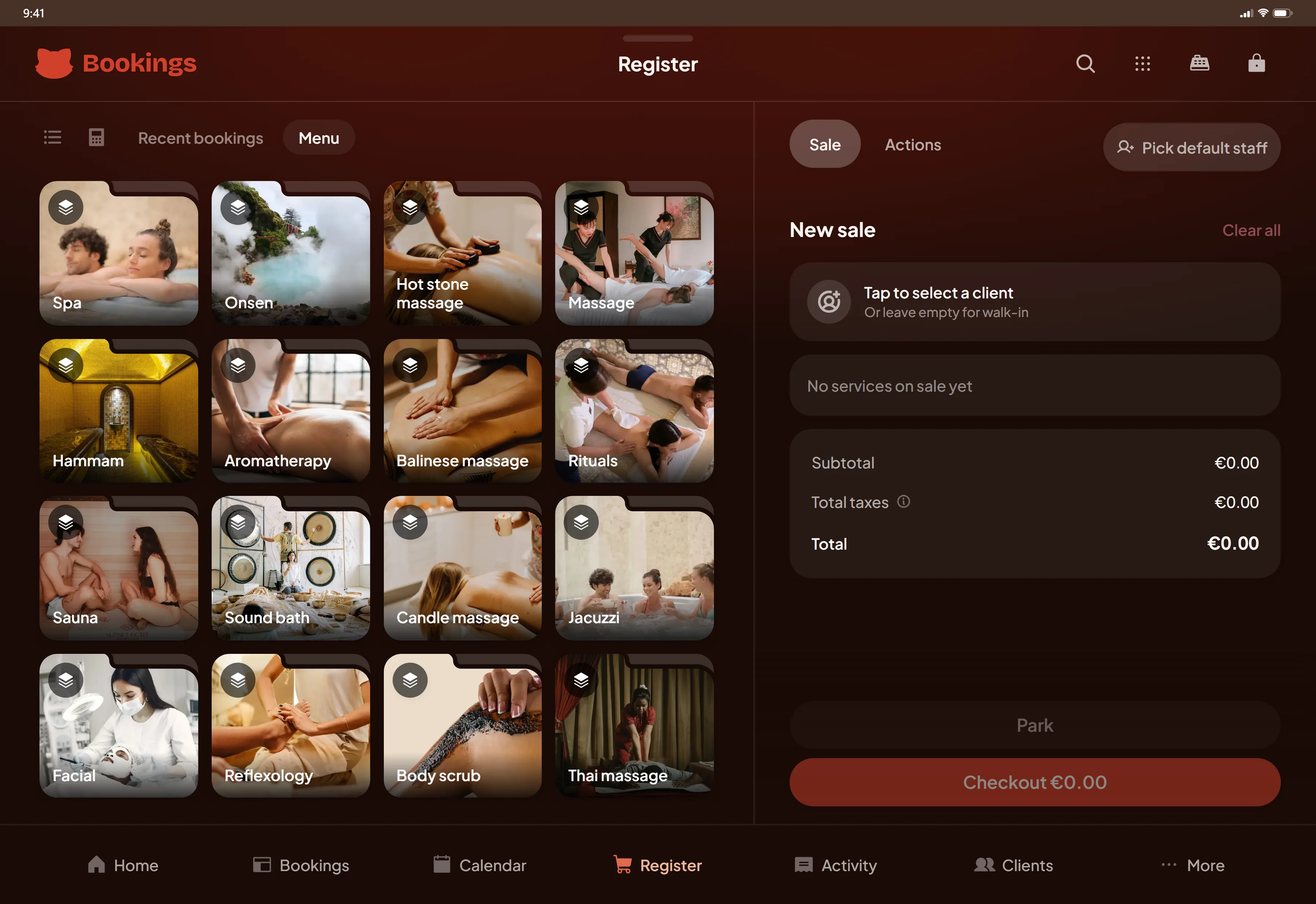 Glow Up team booking screen with a service catalogue and appointment checkout workflow