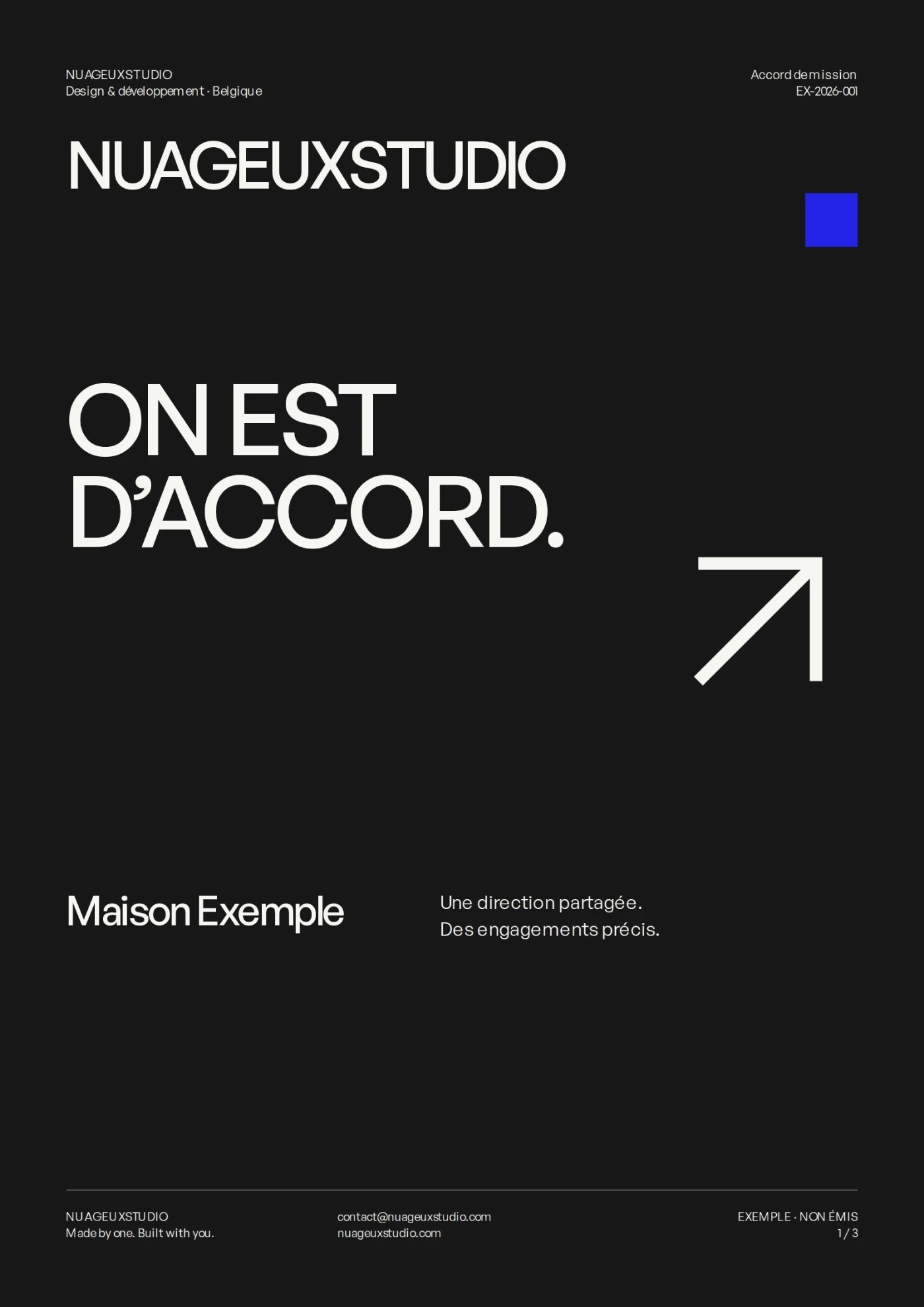 Couverture noire de l’accord de mission NUAGEUXSTUDIO : On est d’accord.